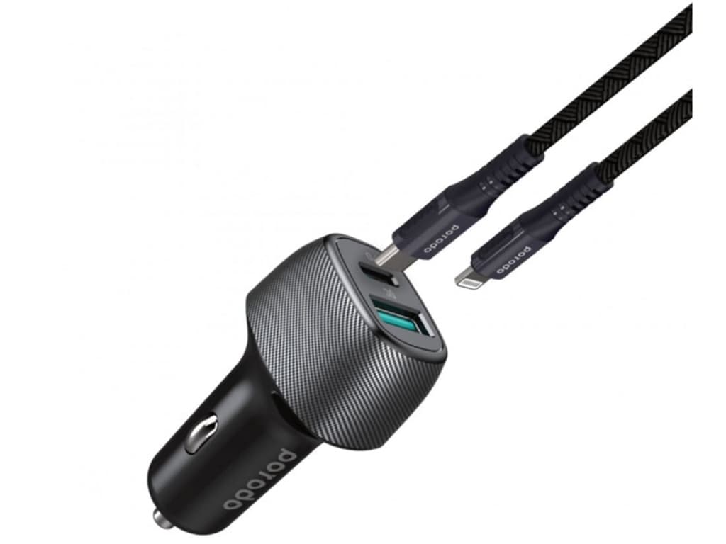 شارژر فندکی داخل خودرو پرودو Porodo PD-DC26-BK حداکثر توان خروجی 38W به همراه کابل تایپ سی به لایتنینگ — تصویر ۴