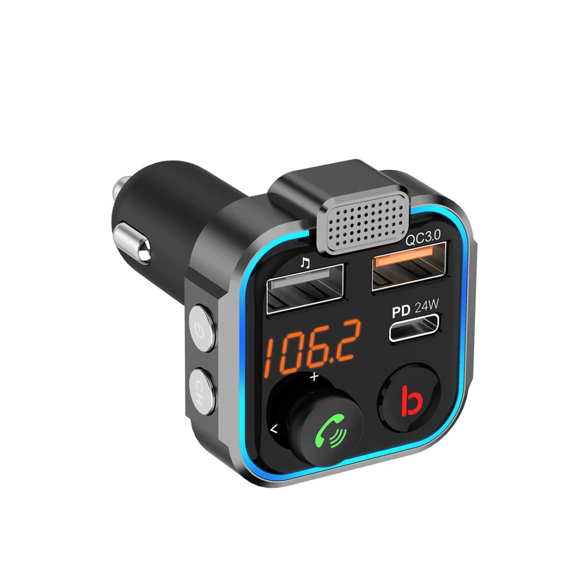 شارژر فندکی پرودو مدل Porodo Smart car charger FM Transmitter With 24W PD Port PD-FM42WBB-BK — تصویر ۵