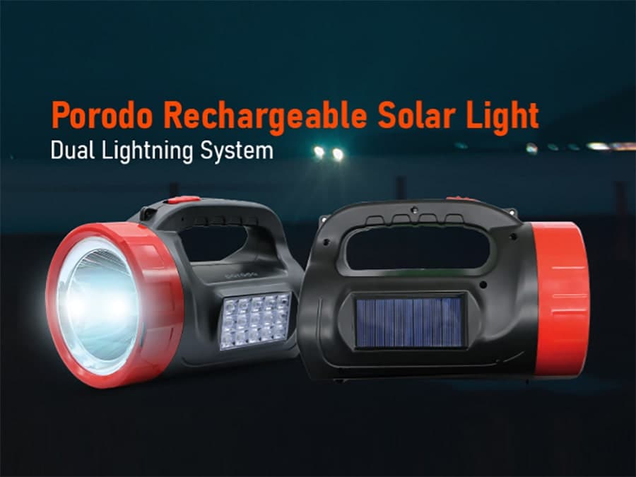 چراغ قوه خورشیدی قابل شارژ پرودو Porodo Rechargeable Solar Light Dual Lightning System PD-ODSOL-BK — تصویر ۶