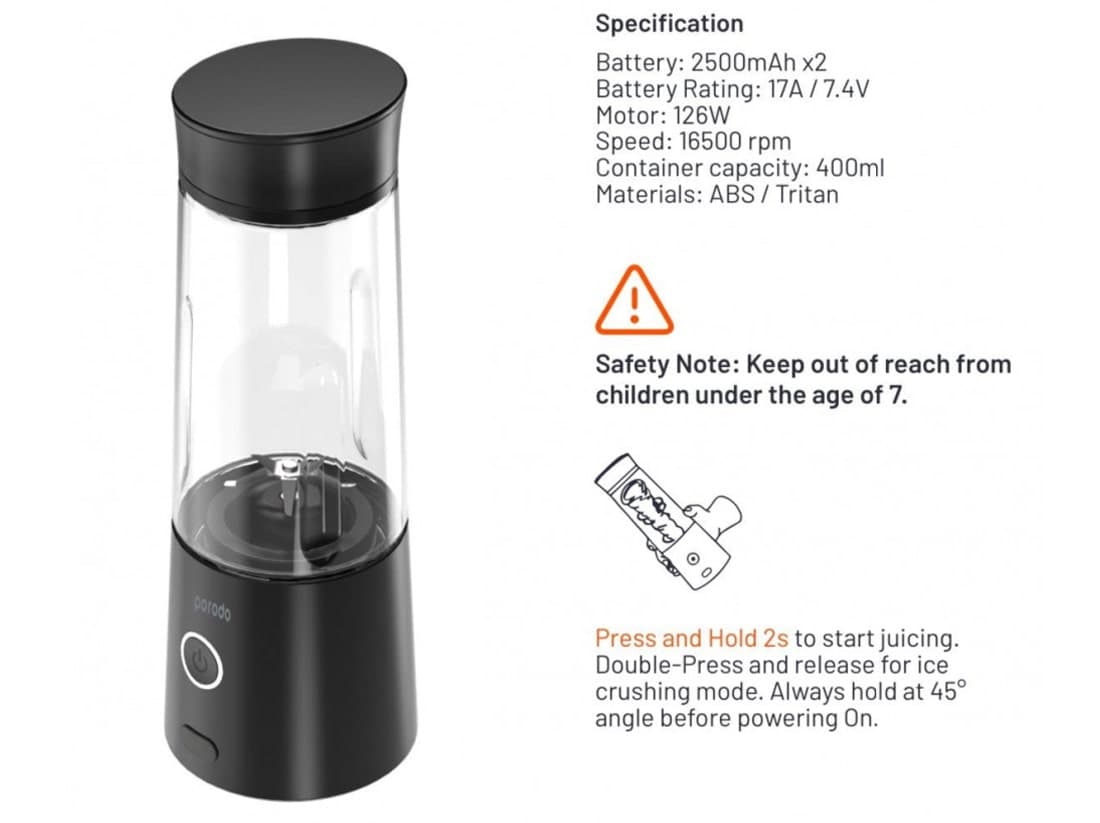 مخلوط‌کن قابل حمل پرودو Porodo Portable Blender Powerful Juicer 6 Blades PD-PJW6B — تصویر ۴