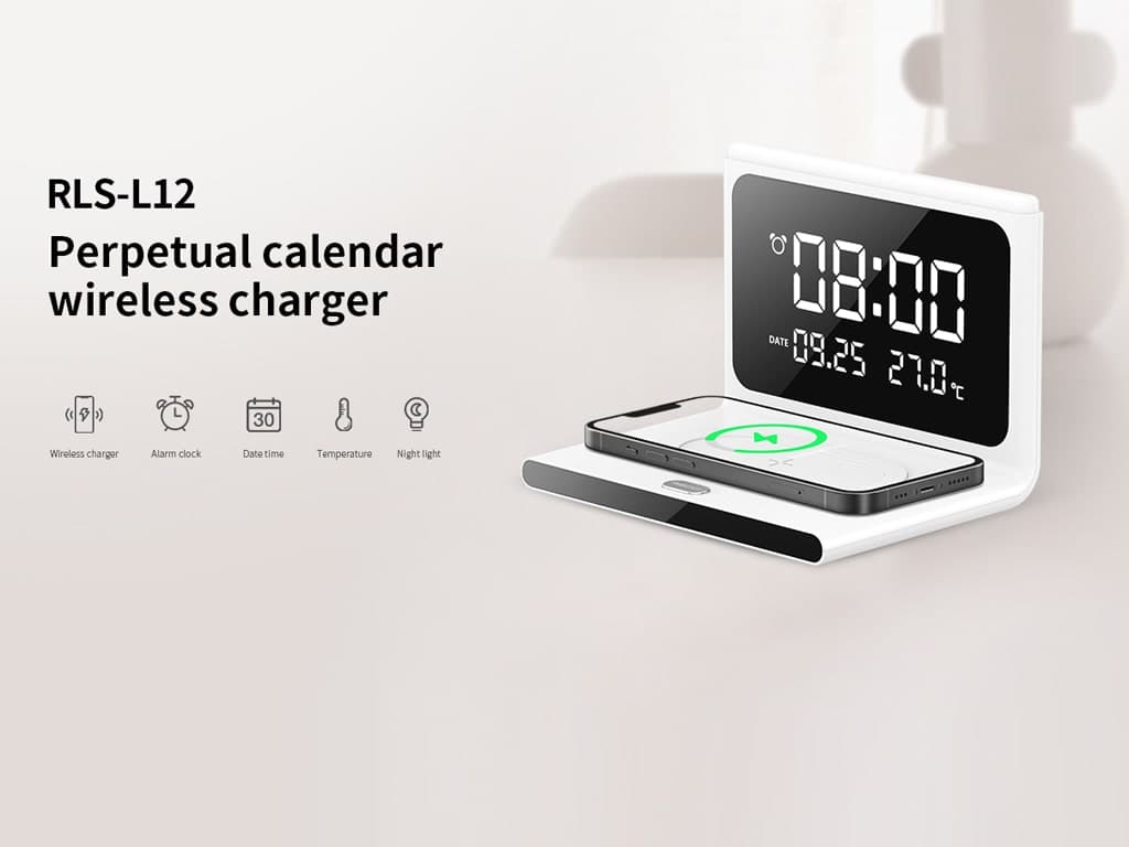 شارژر بیسیم و ساعت رومیزی رچی Recci RLS-L12 Perpetual Calendar Wireless Charger — تصویر ۴