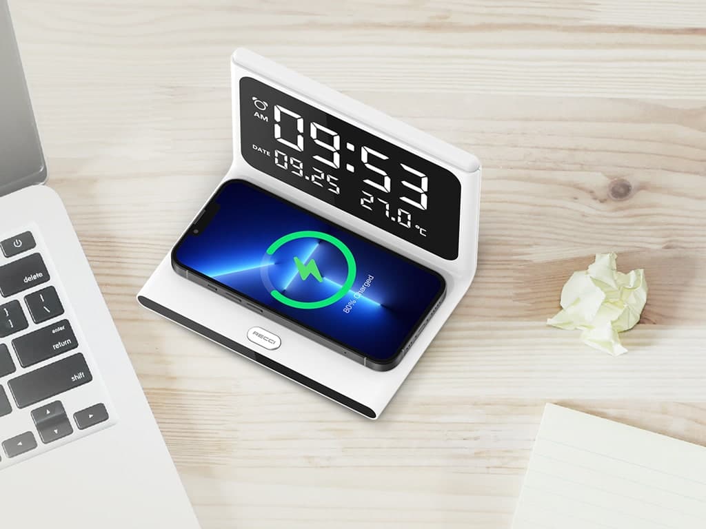 شارژر بیسیم و ساعت رومیزی رچی Recci RLS-L12 Perpetual Calendar Wireless Charger — تصویر ۶