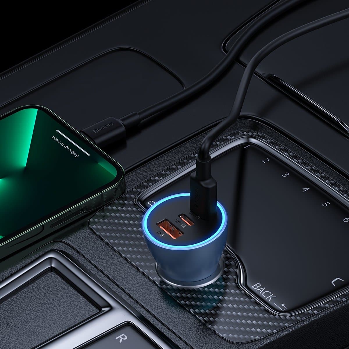 شارژر فندکی فست شارژ بیسوس Baseus Golden Contactor Pro USB-A car charger + 2x USB-C CCJDZ65-UC توان 65W — تصویر ۵