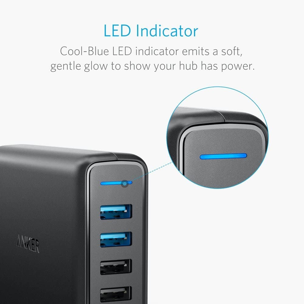 شارژر دیواری 5 پورت انکر مدل Anker A2054 Power Port 5 iQ QC3 Wall Charger توان 63W — تصویر ۵
