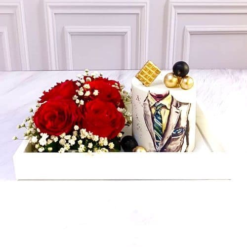 باکس گل و کیک مردانه کرمی