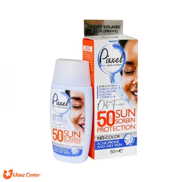 کرم ضد آفتاب بدون رنگ پیکسل مناسب پوست چرب و جوش دار و مختلط SPF50 حجم 50 میل