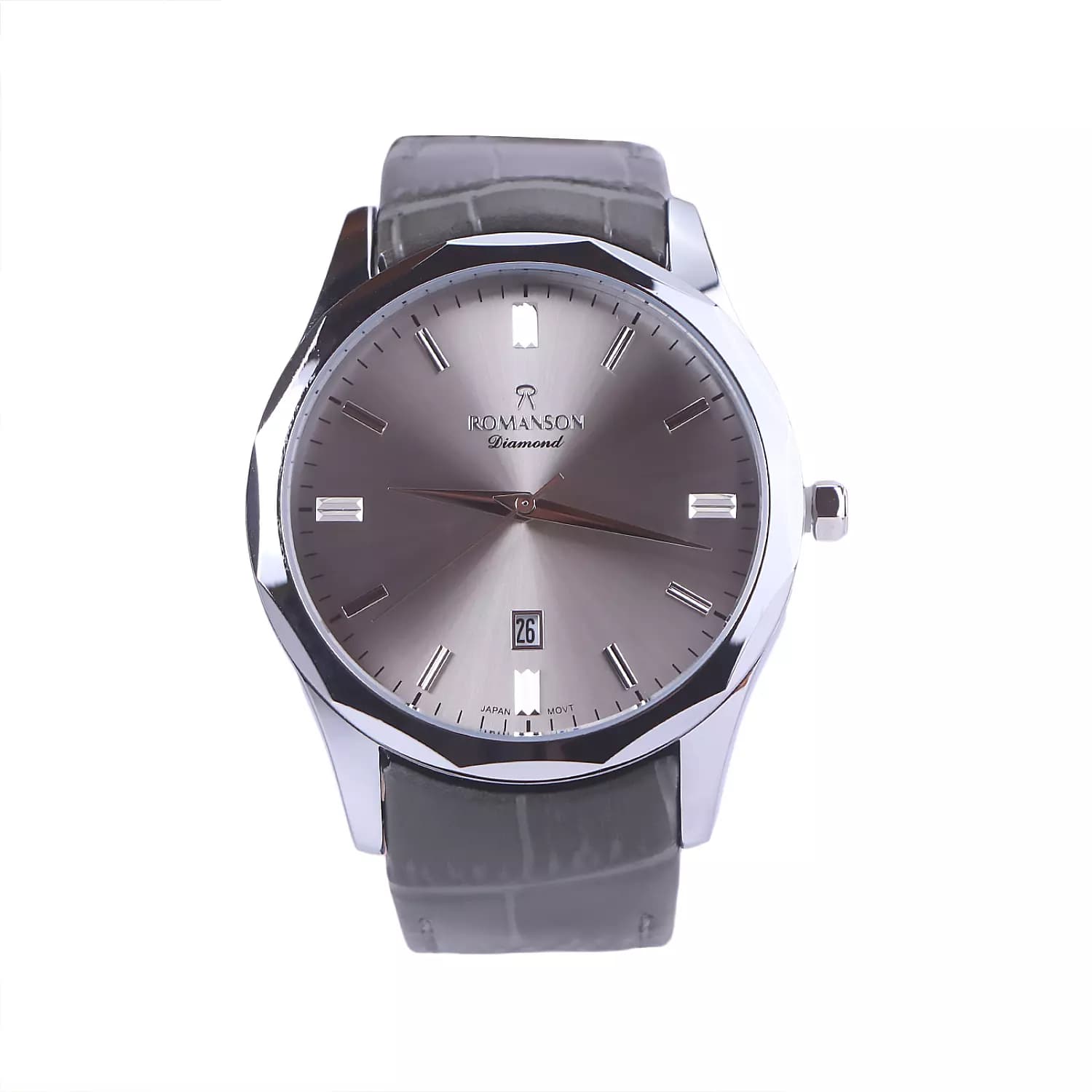ساعت مچی رومانسون مردانه بند چرم طوسی قاب نقره ای G1534/5 — تصویر ۲