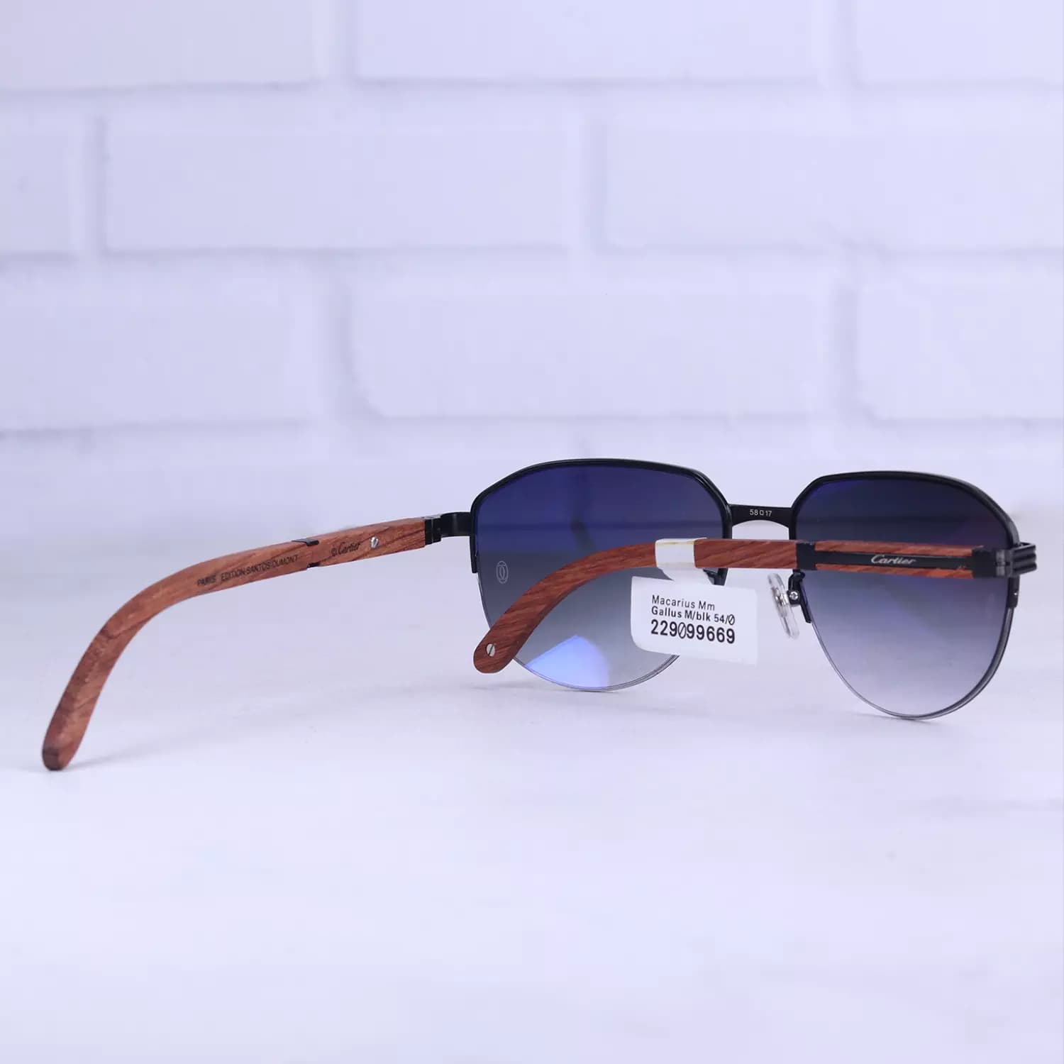 عینک آفتابی کارتیر مردانه نیم فریم دسته چوبی CT 0378S/1 — تصویر ۴