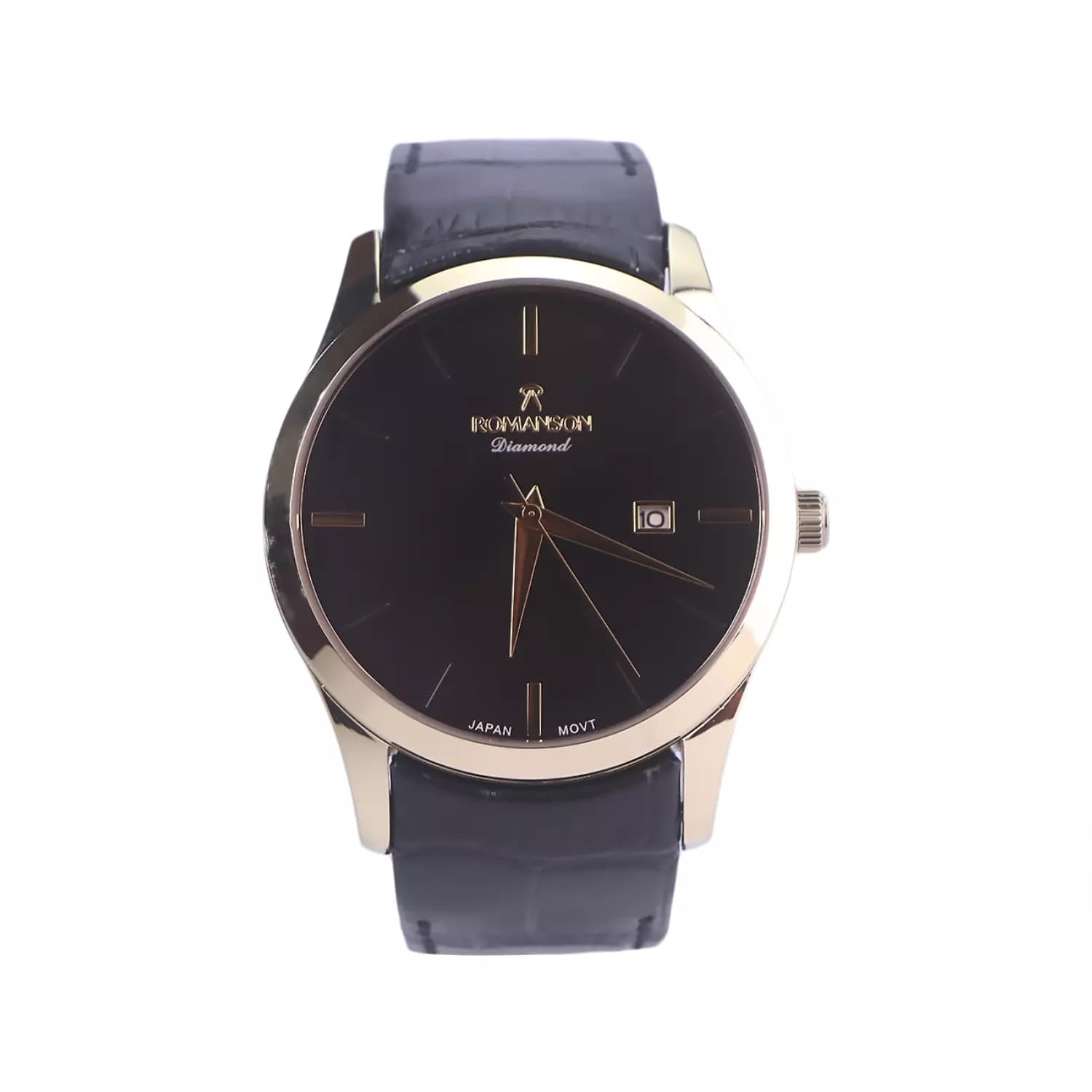 ساعت عقربه ای رومانسون مردانه چرم مشکی قاب طلایی G1533/4 — تصویر ۵