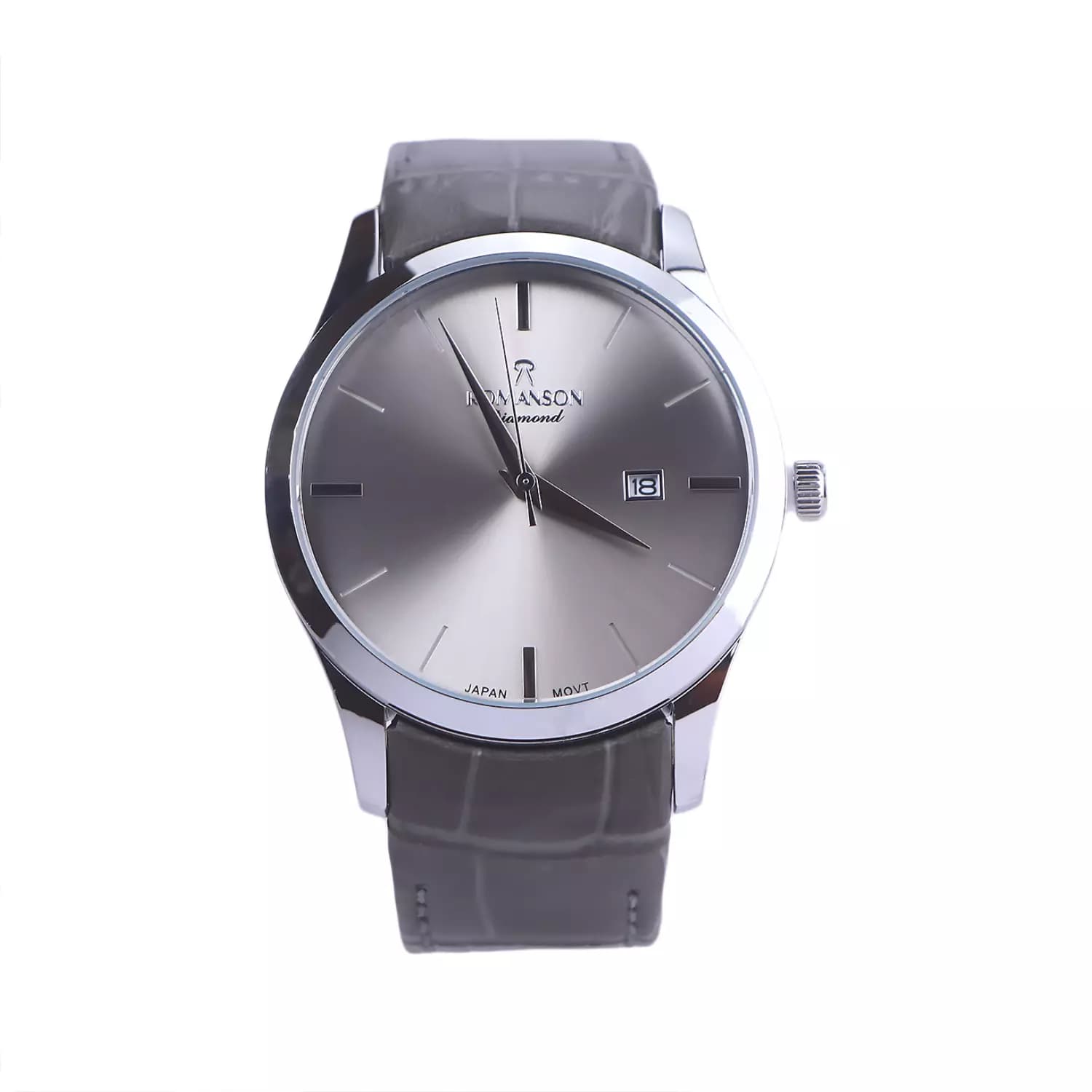 ساعت عقربه ای رومانسون مردانه بند چرم طوسی G1533/6