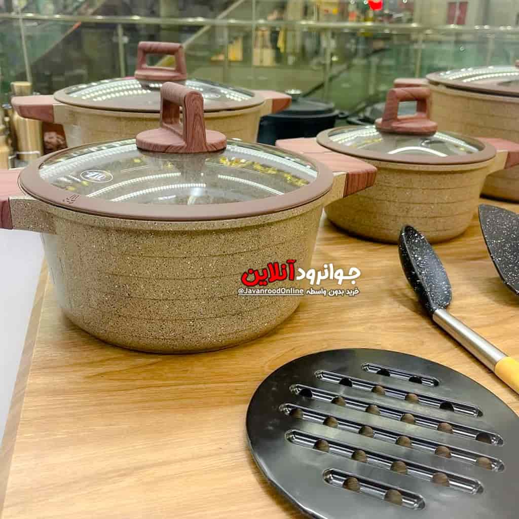 سرویس قابلمه آجری زیو مدل پیرامید 14 پارچه مدل PYRAMID ZIO ZCS-8540 کرمی — تصویر ۵
