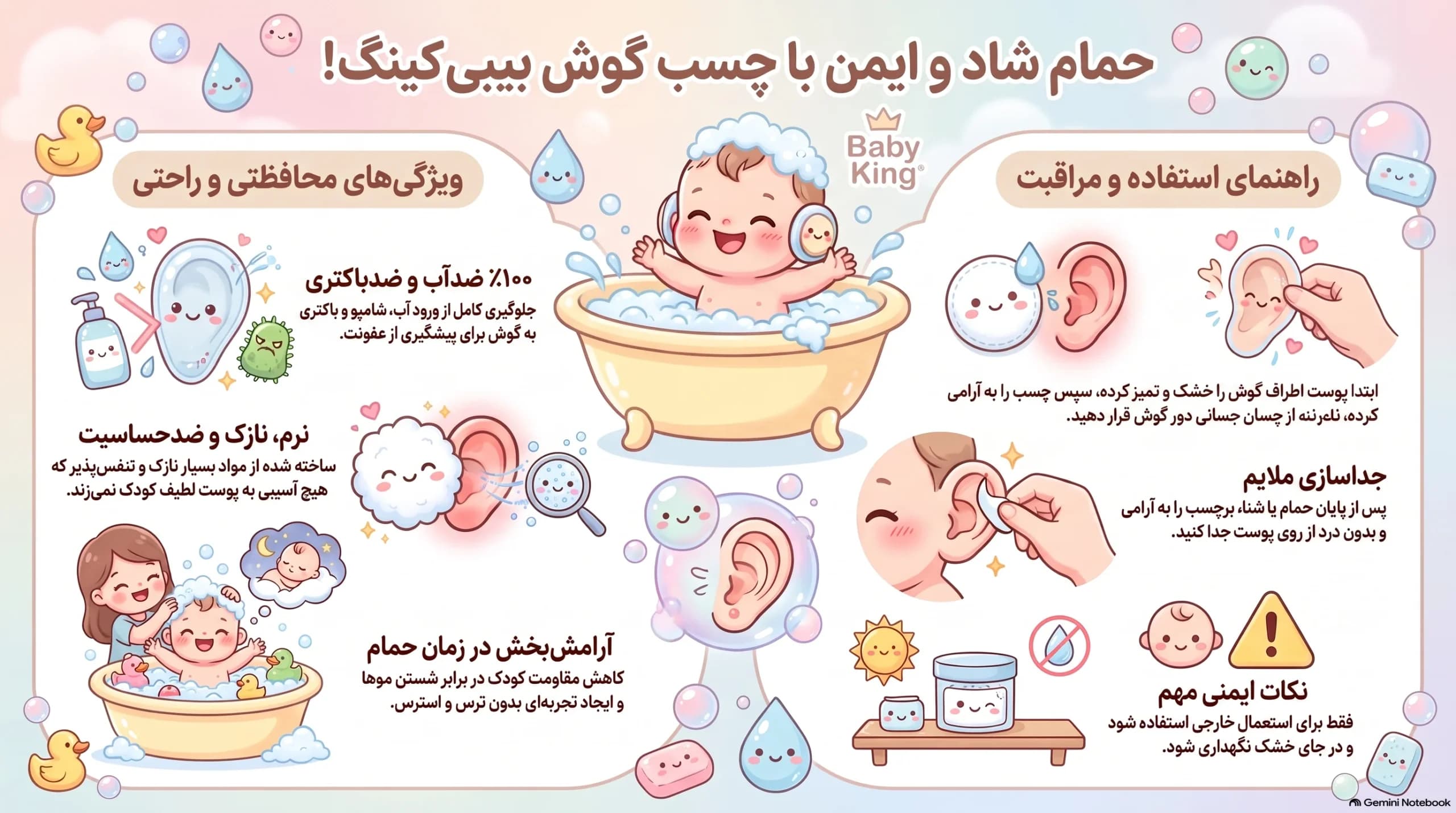 چسب گوش ضد آب کودک بیبی کینگ — تصویر ۴
