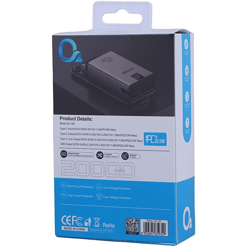 پاور بانک فست شارژ اکسیژن OX-160 PD 22.5W ظرفیت 20000 میلی آمپر ساعت — تصویر ۳