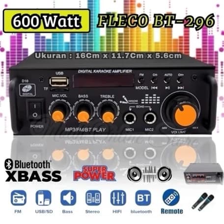 پخش کننده آمپلی فایر بلوتوثی دوبل 600RMS استریو با دو ورودی میکروفن