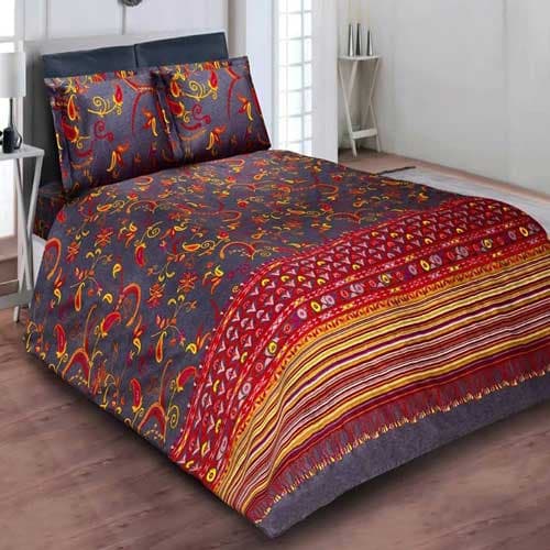 ست لحاف و روتختی دونفره چهار تکه ساتن طرح لینا180*200
