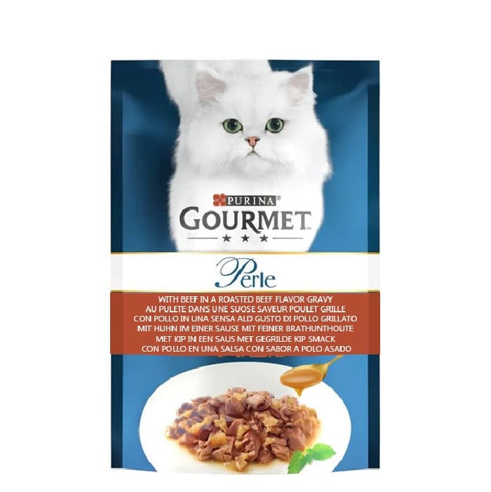 پوچ گربه بالغ گورمت پورینا طعم گوشت گاو در سس وزن 85 گرم