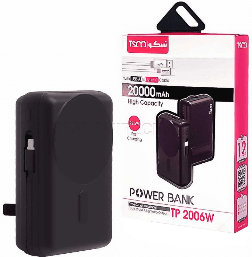 پاوربانک وایرلس تسکو مدل TSCO TP 2006w 22.5W 20000mAh مشکی