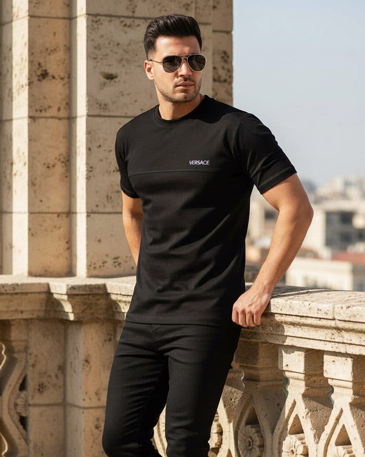 تیشرت آستین کوتاه مشکی VERSACE مدل 2081