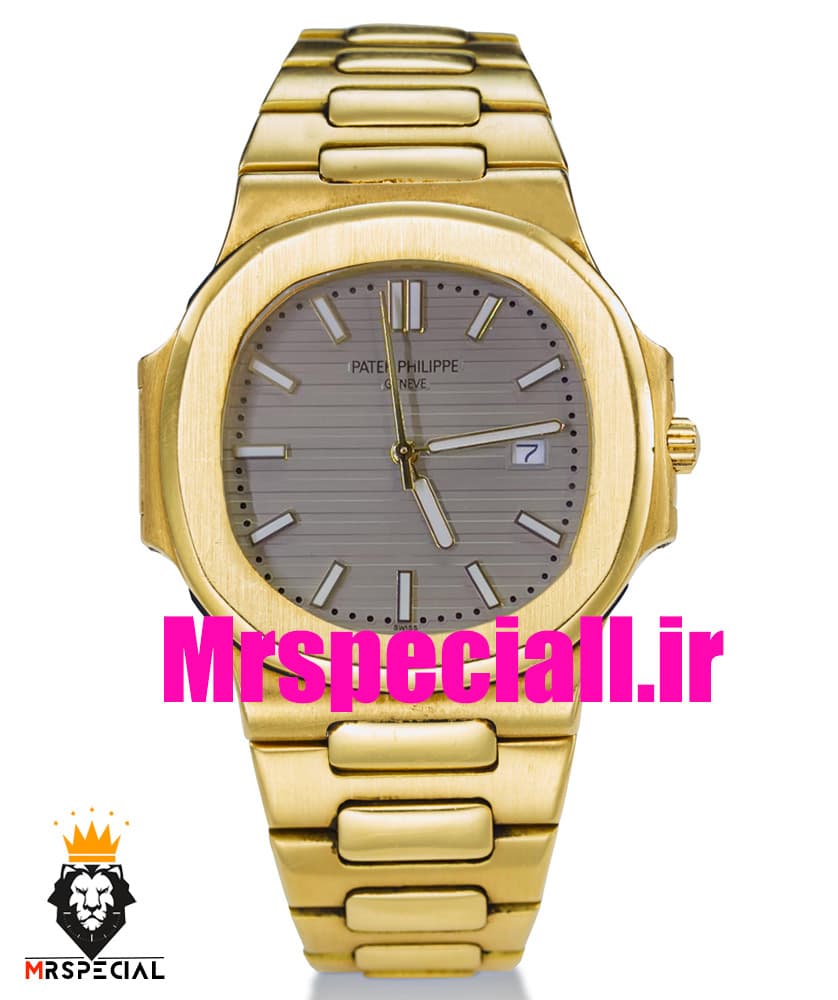 ساعت پتک فیلیپ مردانه ناتیلوس کوارتز طلایی صفحه طوسی Patek Philippe NUATILOS 020770 — تصویر ۹