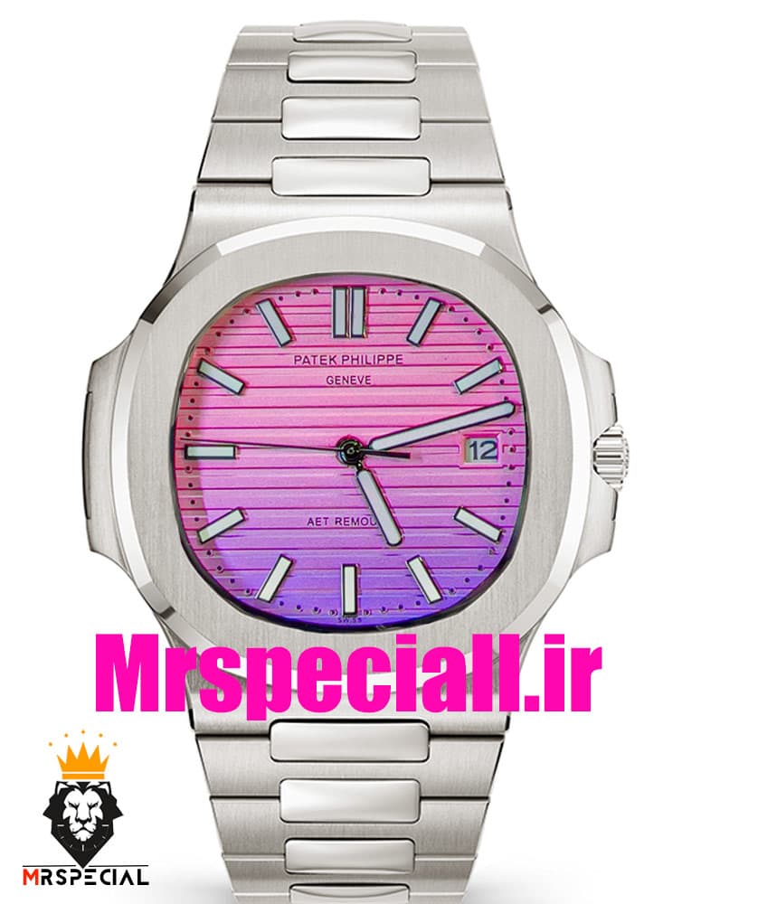 ساعت پتک فیلیپ مردانه ناتیلوس کوارتز استیل صفحه صورتی بنفش Patek Philippe NUATILOS 020768 — تصویر ۱۰