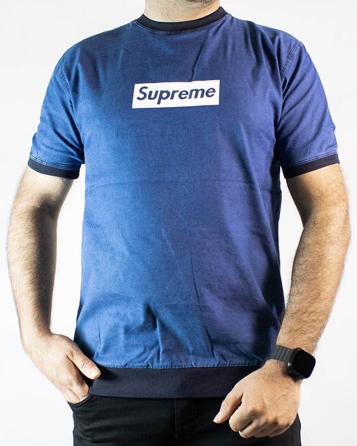 تیشرت آستین کوتاه مردانه لی آبی تیره Superme مدل 1619