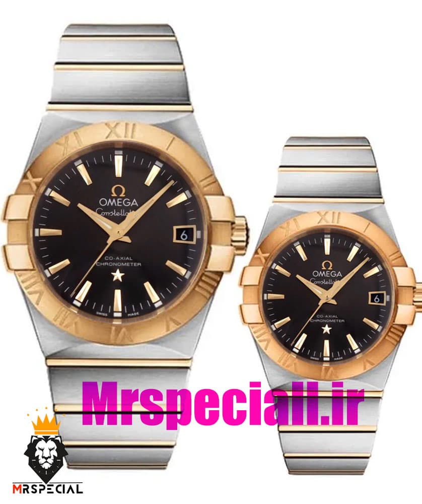 ساعت ست امگا مدل کانسلیشن دورنگ طلایی صفحه مشکی OMEGA constllation 020760