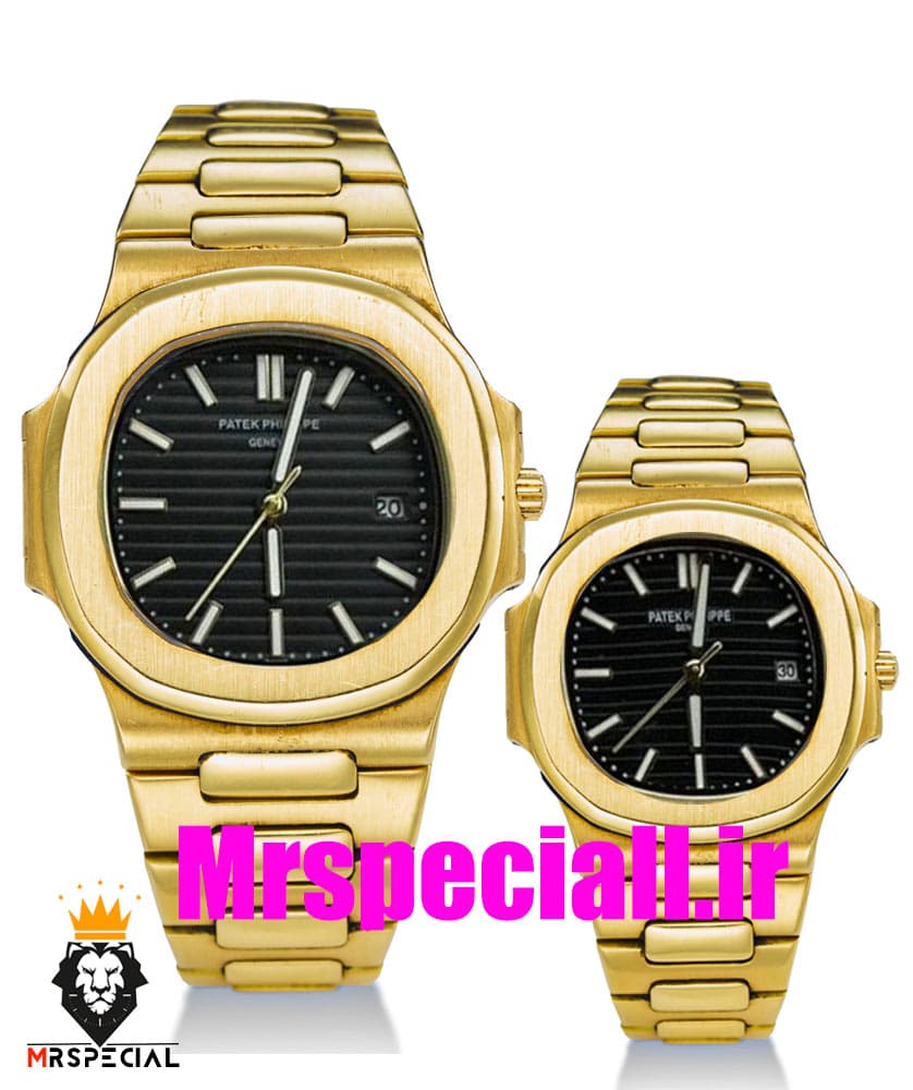 ساعت ست پتک فیلیپ ناتیلوس کوارتز طلایی صفحه مشکی Patek Philippe NUATILOS 0200741
