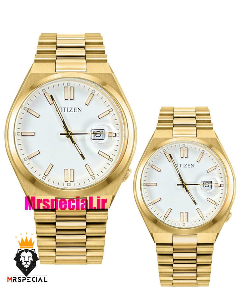 ساعت سیتیزن ست مردانه و زنانه سویوسا کوارتز طلایی صفحه سفید 020736 CITIZEN TSUYOSA — تصویر ۸