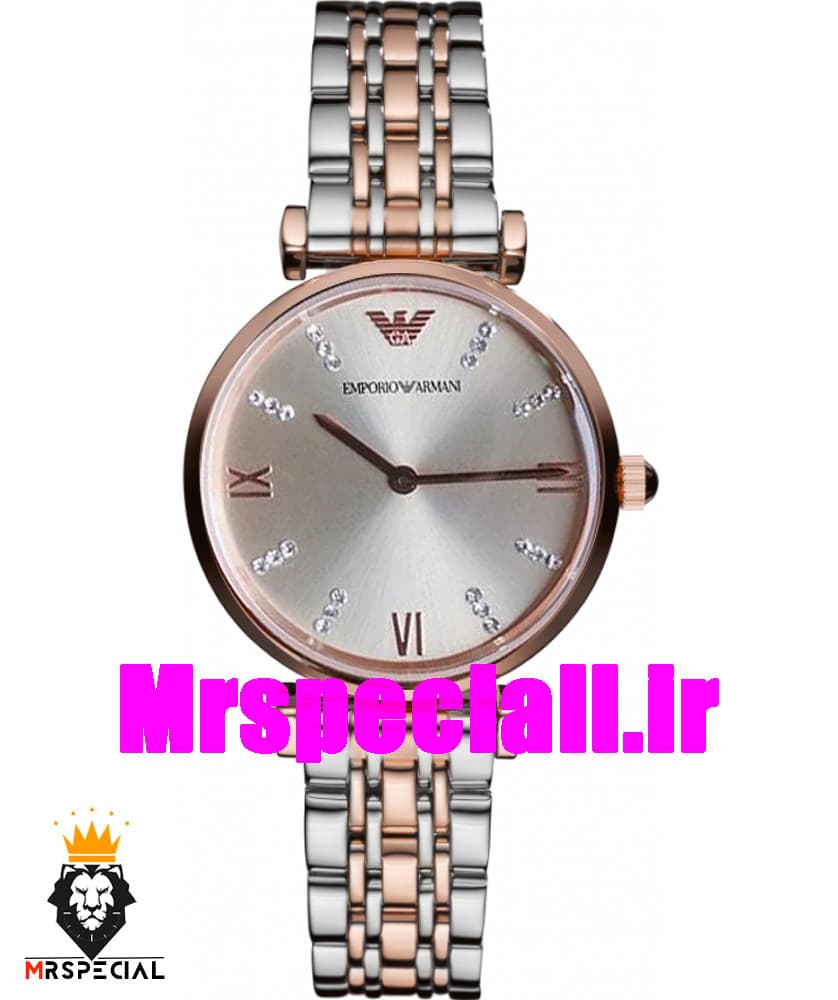 ساعت امپریو ارمانی زنانه استیل دو رنگ رزگلد صفحه سفید 020707 EMPORIO ARMANI