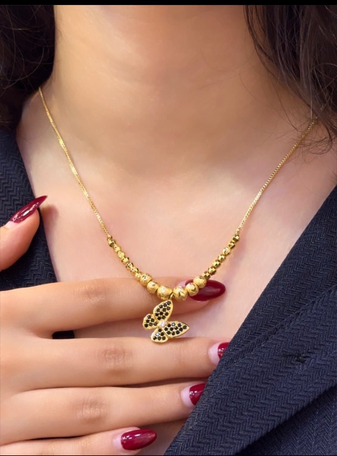 گردنبند زنانه طرح پروانه نگین مشکی اصل/اورجینال – جام کوزارکس** — تصویر ۲
