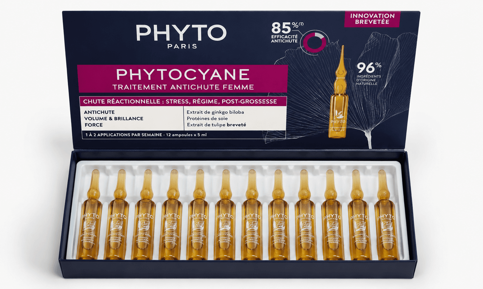 ویال ضدریزش موی بانوان فیتوسیان اصل PHYTOCYANE Phyto Paris | تقویت‌کننده فولیکول، افزایش ضخامت و درخشندگی مو | جام کوزارکس jamcosrx — تصویر ۲