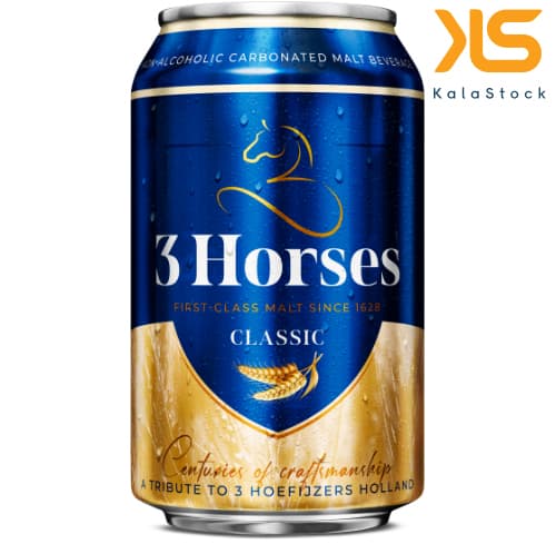 آبجو کله اسبی 3HORSES طعم کلاسیک بدون الکل اصل آلمان حجم 330 میلی لیتر