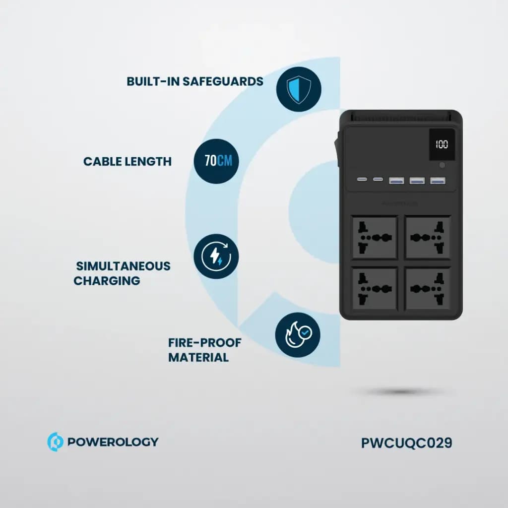 چند راهی پاورولوژی Powerology 2500w 4 AC Power Strip with Built-In Retractable Cables — تصویر ۳