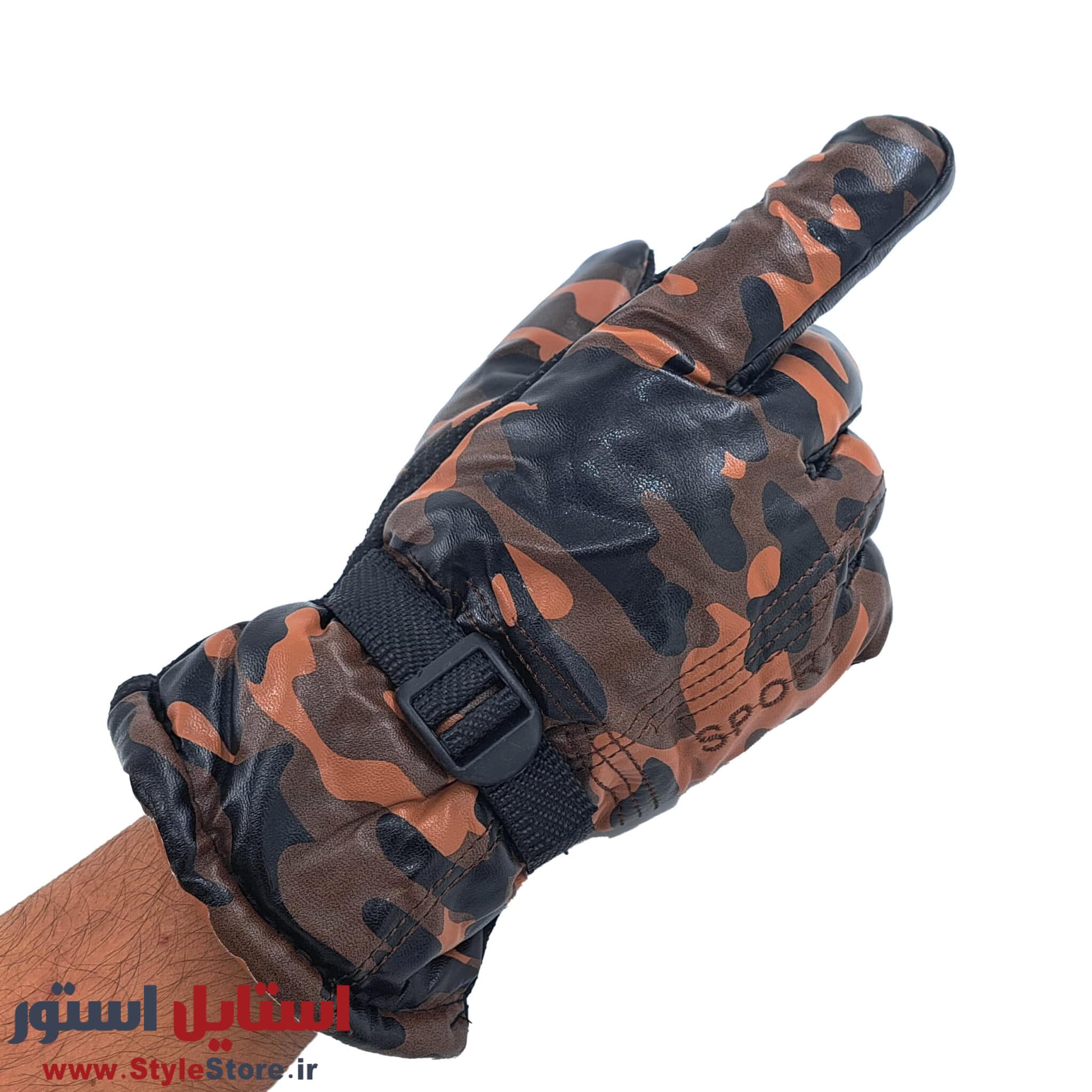 دستکش چرم مصنوعی مردانه مدل SPORT-RING طرح چریکی کد 1018 — تصویر ۵