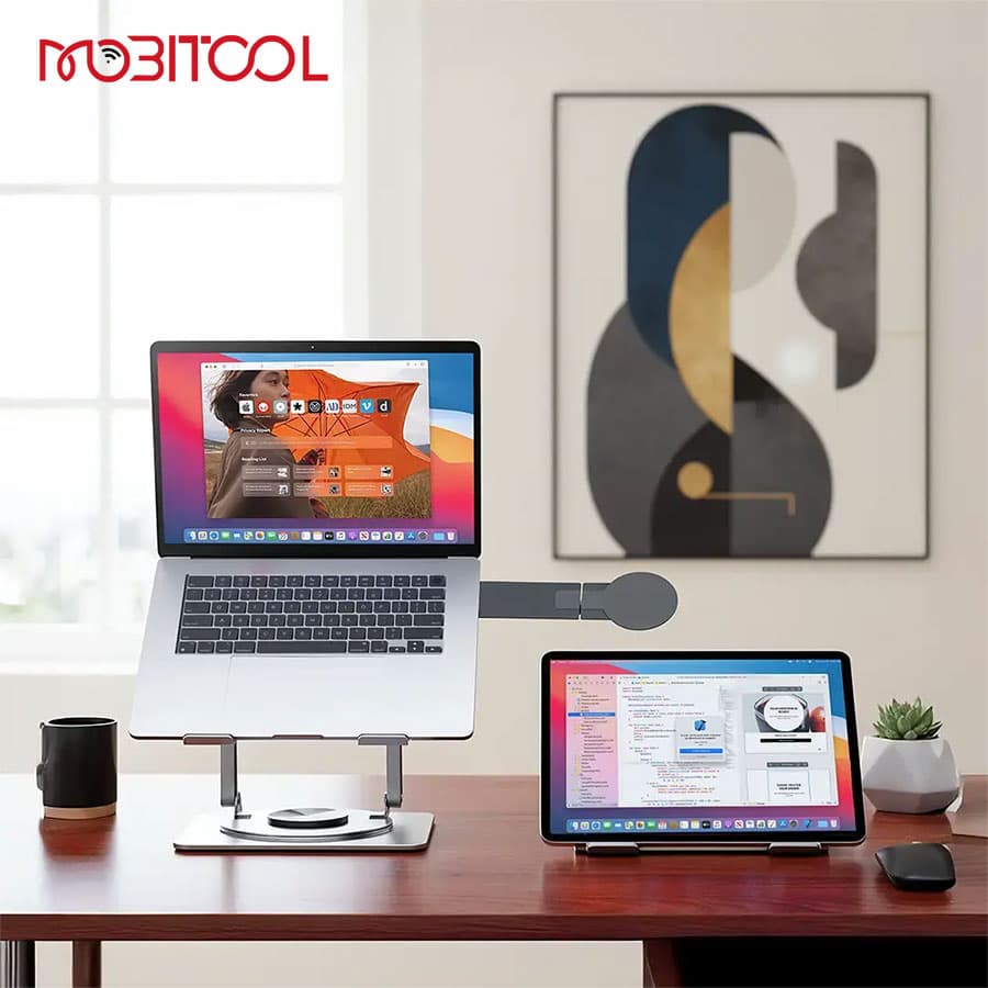 استند لپ تاپ و موبایل چرخشی پرودو Porodo Foldable 360° Dual-Use Laptop Stand PDLSM360 — تصویر ۴