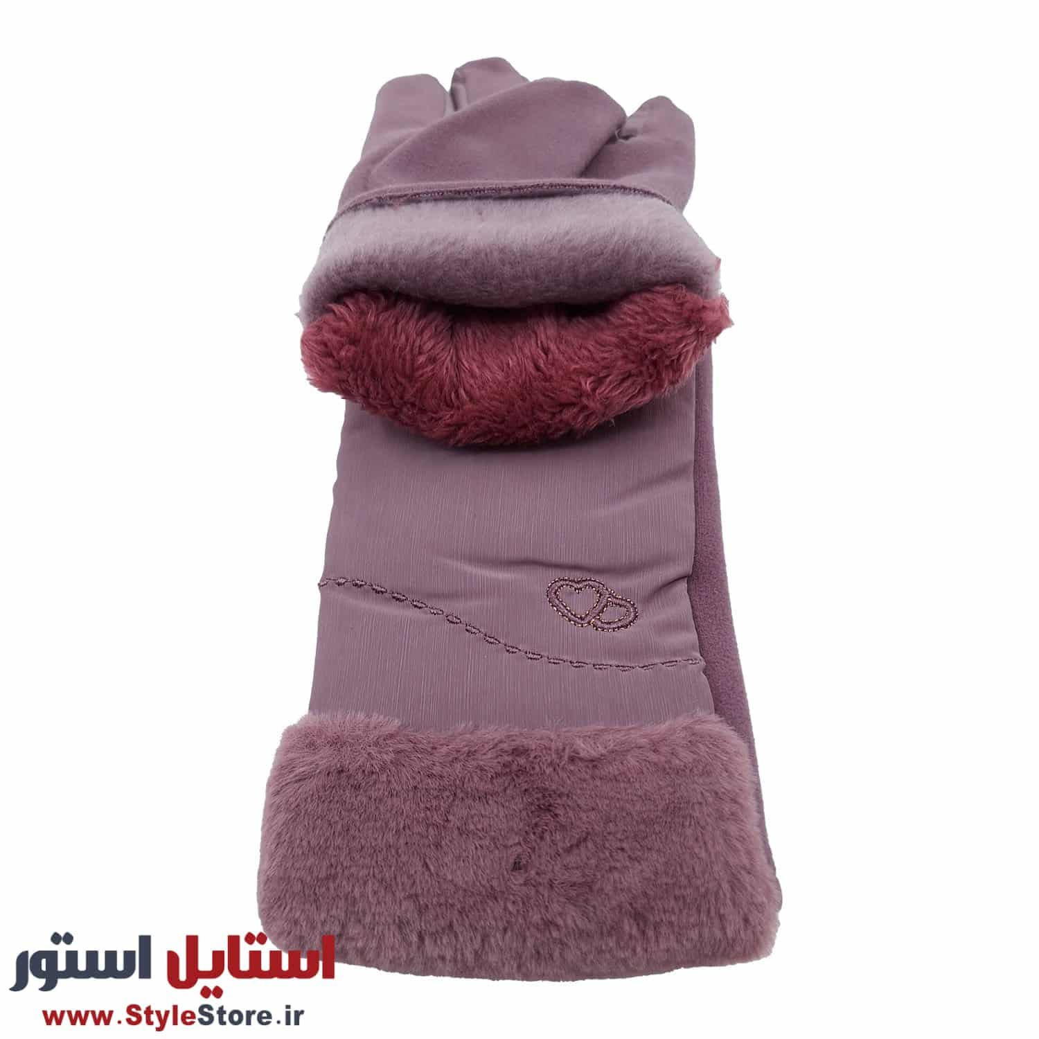 دستکش زنانه لبه خز کد 1471 رنگ یاسی — تصویر ۵