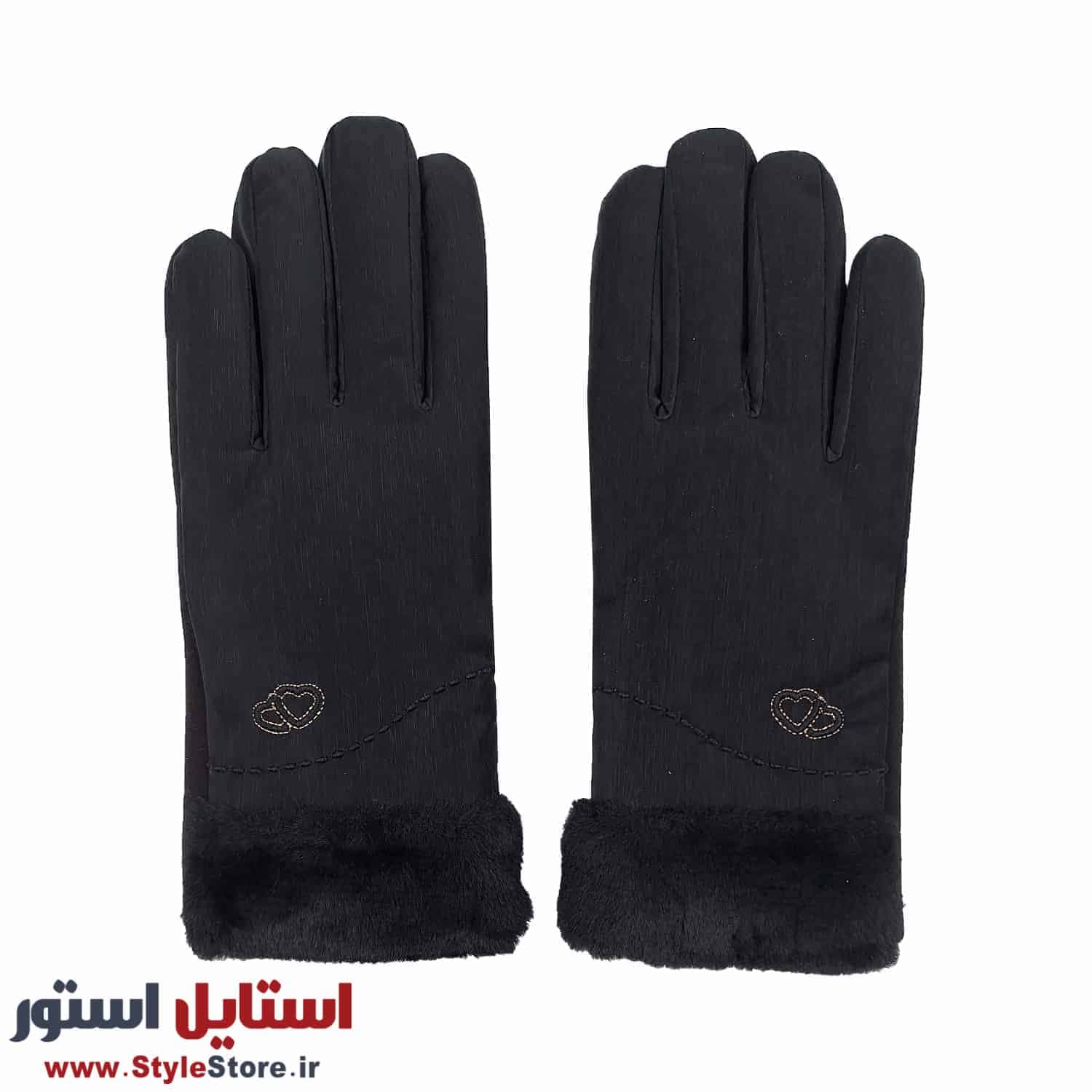 دستکش لبه خز زنانه مدل AA کد 1471 رنگ مشکی