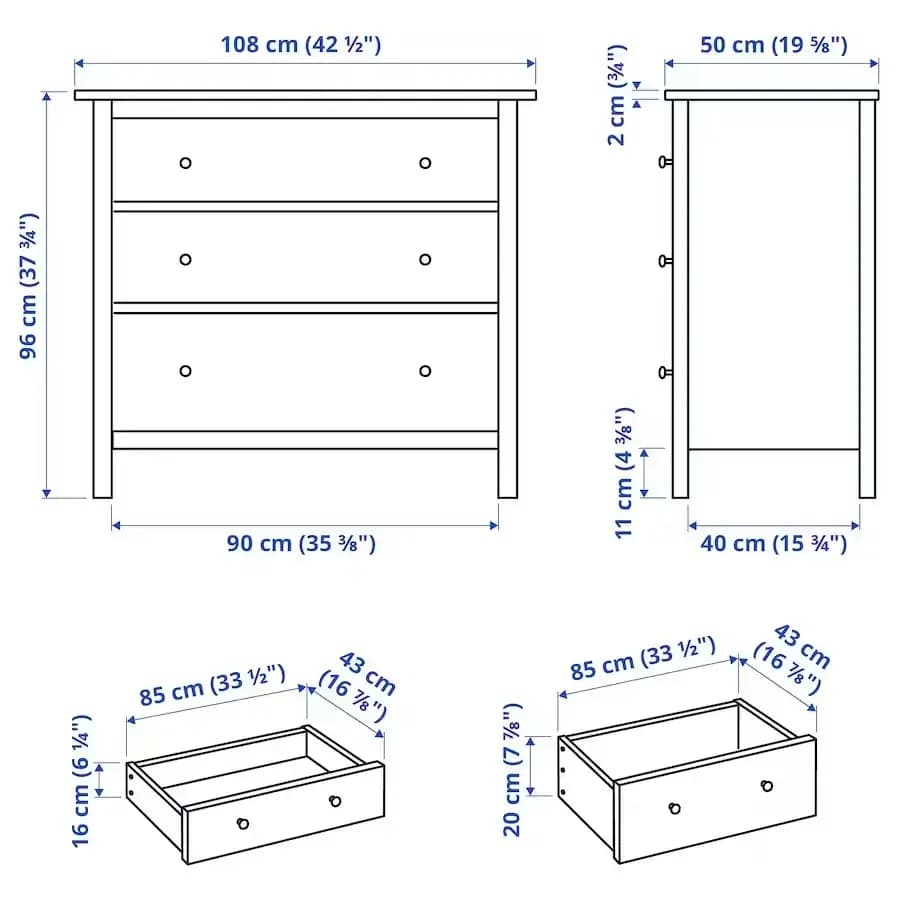 دراور سفید سه کشویی ایکیا HEMNES — تصویر ۶