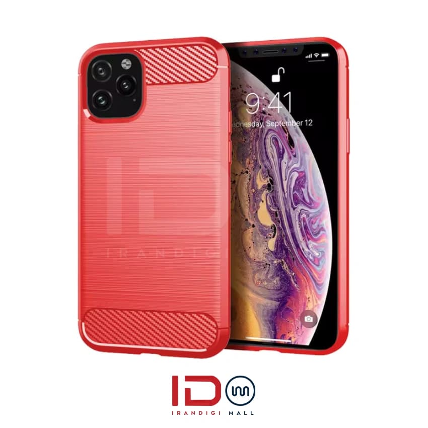 قاب فیبر کربن گوشی اپل مدل IPHONE 11 PRO MAX برند rugged armor رنگ قرمز