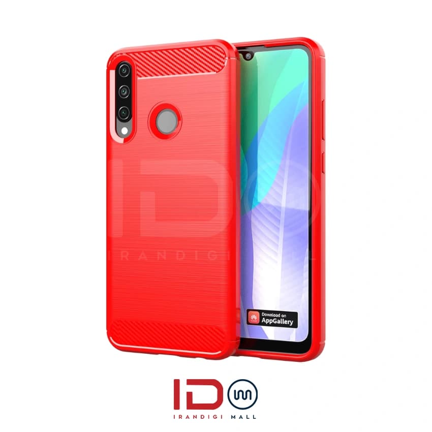 قاب فیبر کربن گوشی هواوی مدل HUAWEI Y6p برند rugged armor رنگ قرمز