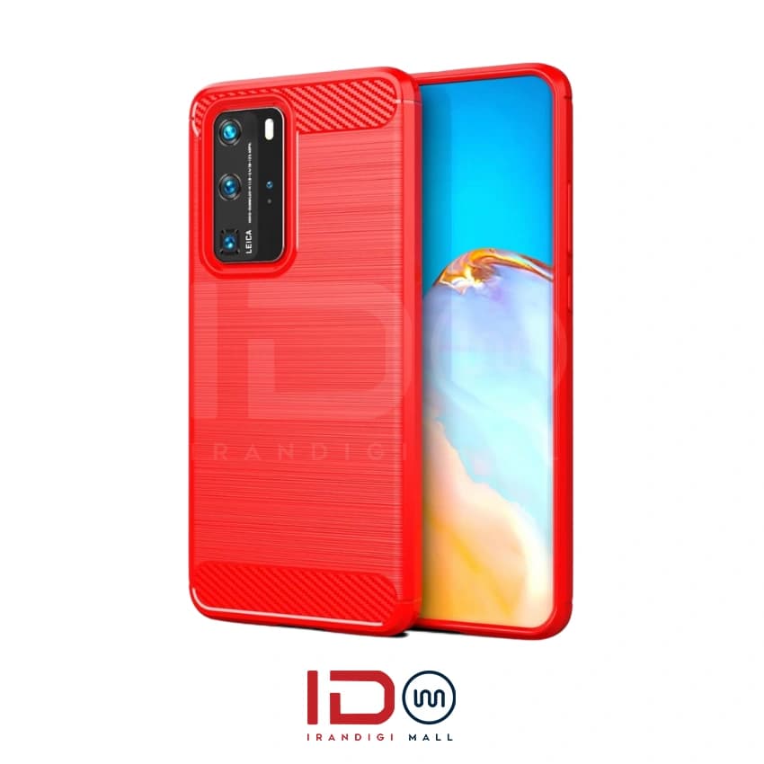 قاب فیبر کربن گوشی هواوی مدل HUAWEI P40 Pro برند rugged armor رنگ قرمز