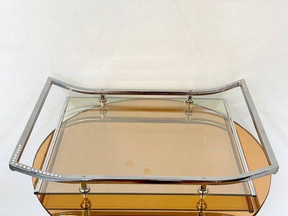 سینی استیل نقره ای مستطیل کف شیشه سکوریت نشکن جدید مدل C9701 — تصویر ۳