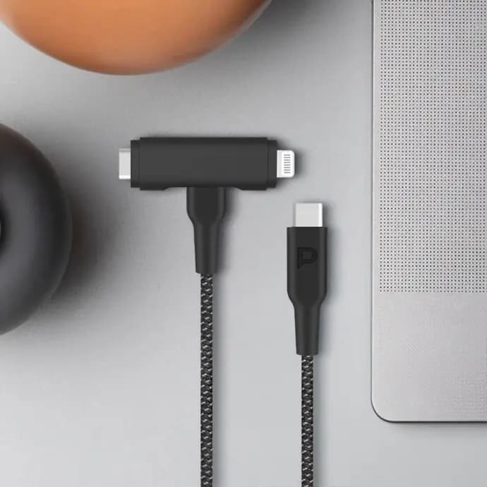 کابل پاورولوژی Powerology Braided USB-C to USB-C + Lightning Data &amp; Fast Charge 1.2m — تصویر ۳
