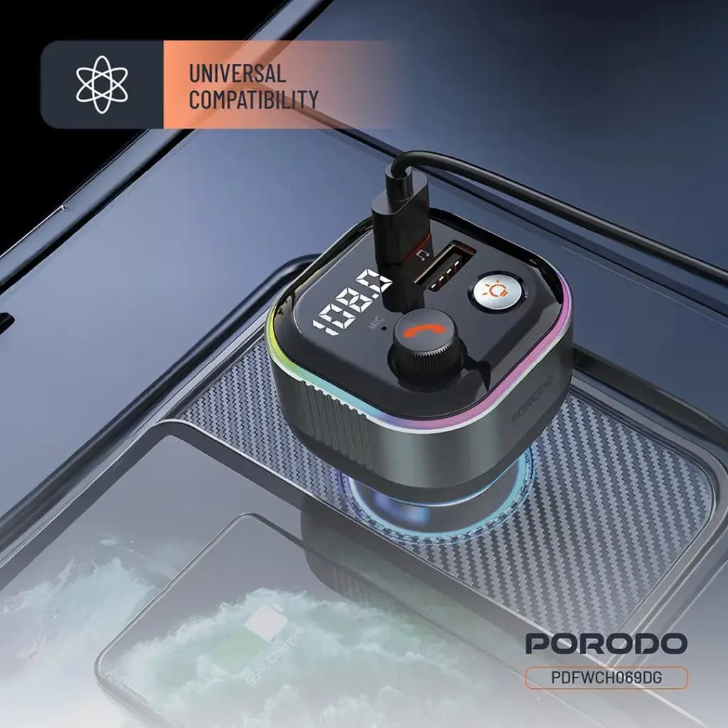 شارژر فندکی پرودو بلوتوث Porodo Audio Boost Bluetooth FM Transmitter — تصویر ۶