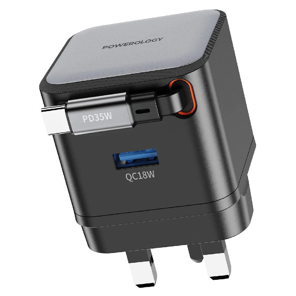 آداپتور پاورولوژی Powerology Dual-Port Retractable GaN Charger 35W — تصویر ۶