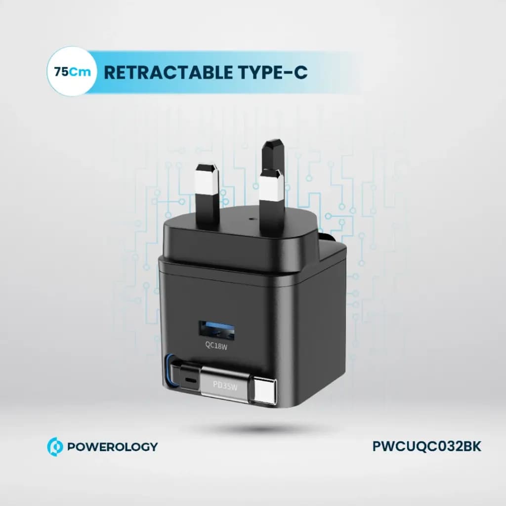 آداپتور پاورولوژی Powerology Dual-Port Retractable GaN Charger 35W — تصویر ۹