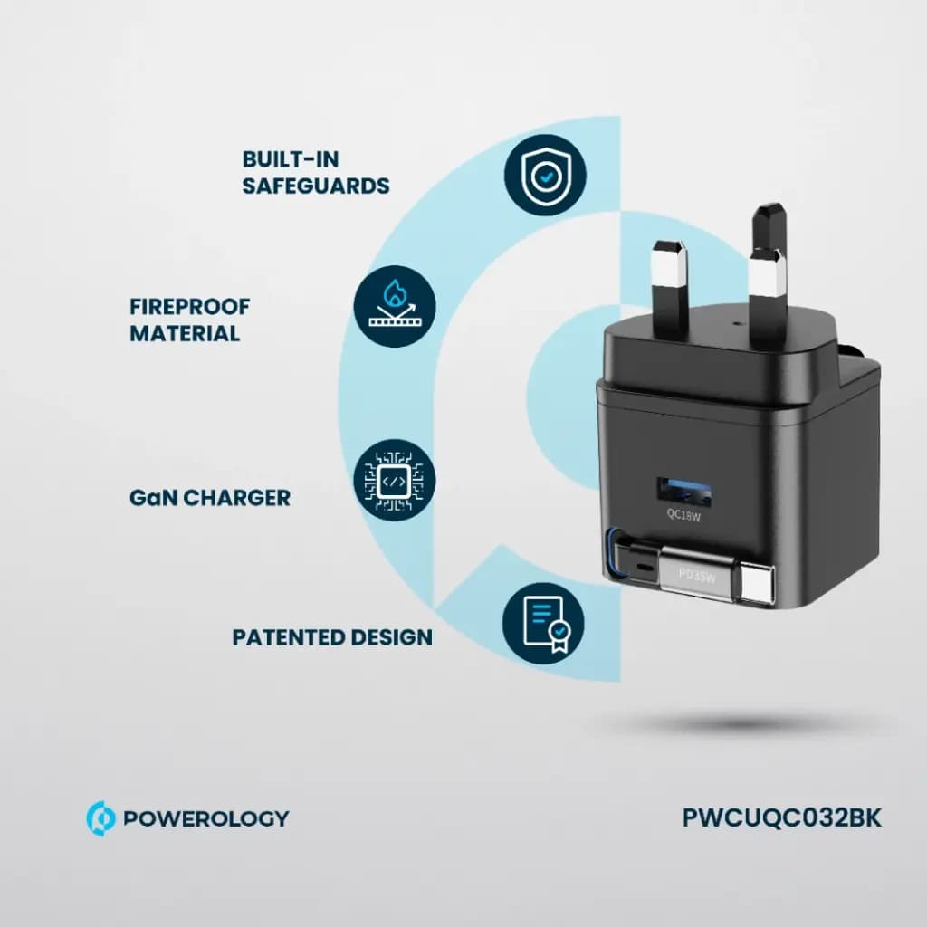 آداپتور پاورولوژی Powerology Dual-Port Retractable GaN Charger 35W — تصویر ۱۰