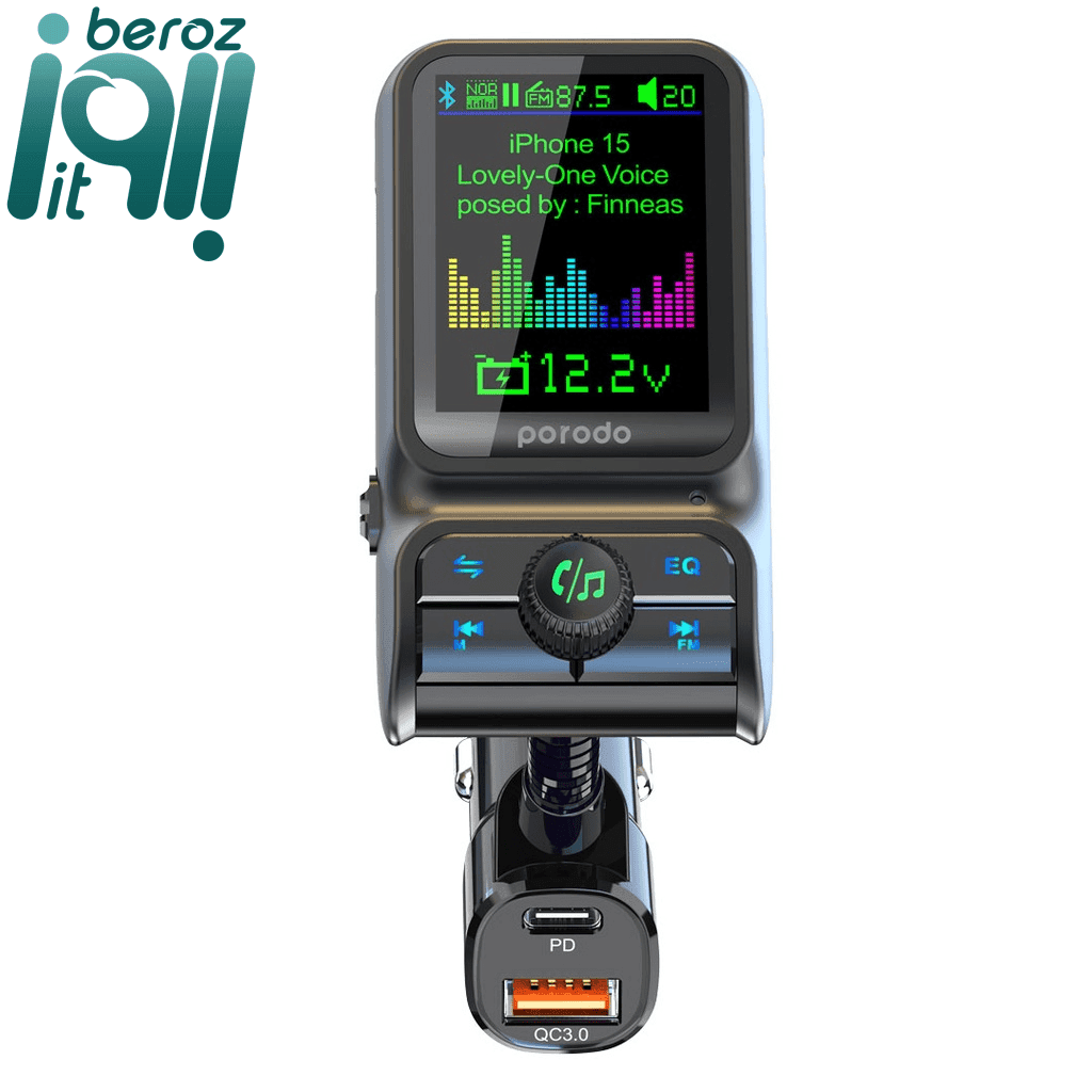 فرستنده FM خودرو مدل Porodo Dual Port Car Charger FM Transmitter PD 36W QC 18W (نسخه اصلی – ارسال 1 ساعته) — تصویر ۵