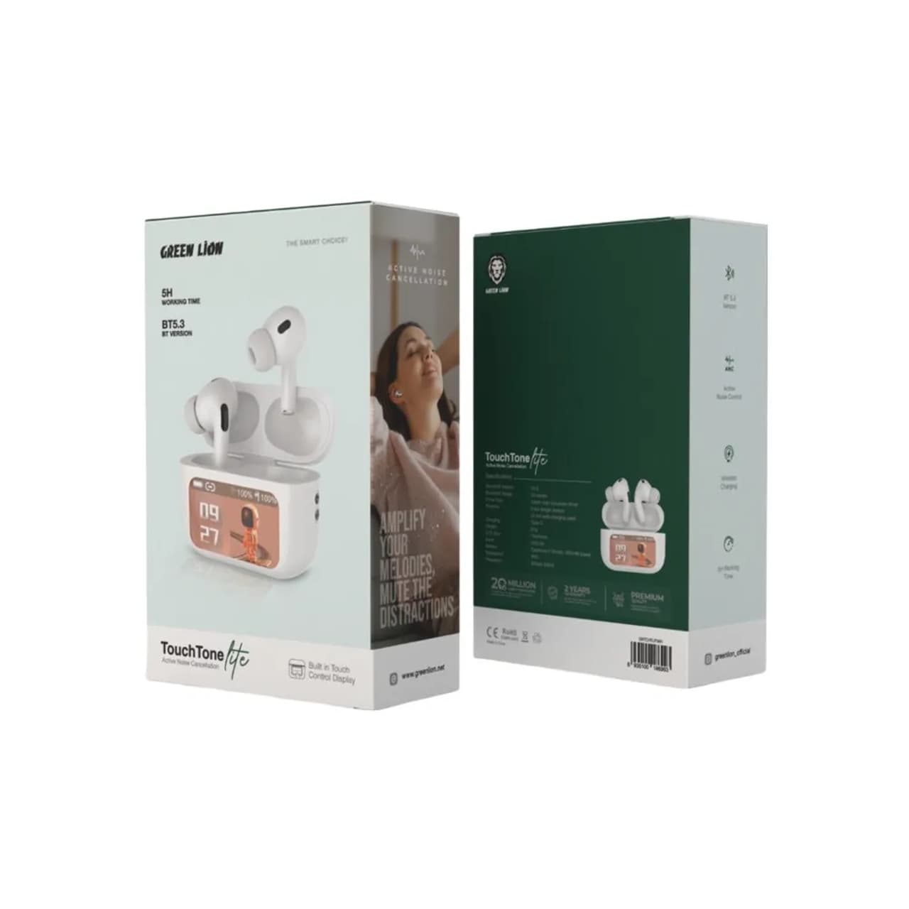 هندزفری بلوتوث دارای صفحه نمایش لمسی گرین لاین Green Lion TouchTone Lite ANC GNTCHTLITWH — تصویر ۲