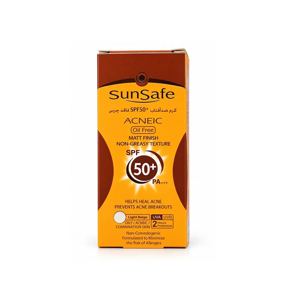 کرم ضد آفتاب رنگی بژ روشن فاقد چربی مناسب پوست های چرب و آکنه ای ACNEIC SPF50 سان سیف 50 میلی لیتر — تصویر ۱۰